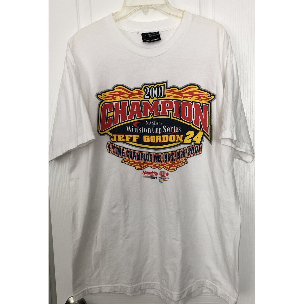 Vintage Jeff Gordon NASCAR 4 Time Championship‎ White Cotton T-Shirt 2001